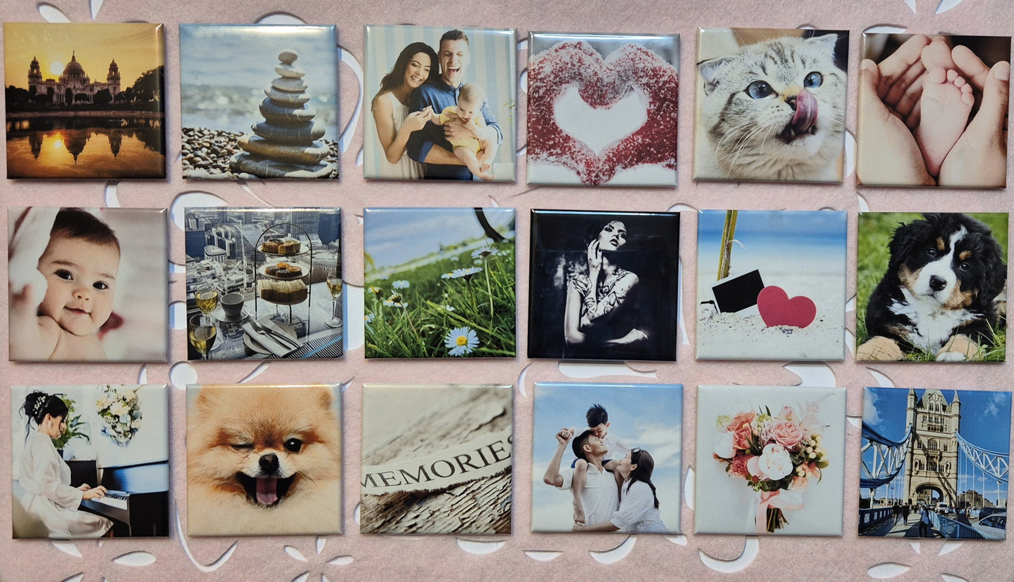 Imanes cuadrados personalizados de 65 x 65 (paquete de 18)